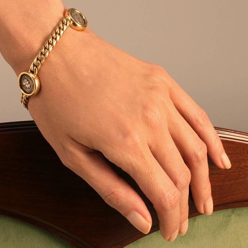 Women's Bulgari Late 20th Century Italian Ancient Coin and Gold Curb Link Bracelet