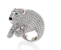 Cartier Paris Late 20th Century Diamond Onyx Emerald Platinum Panthère Ring
