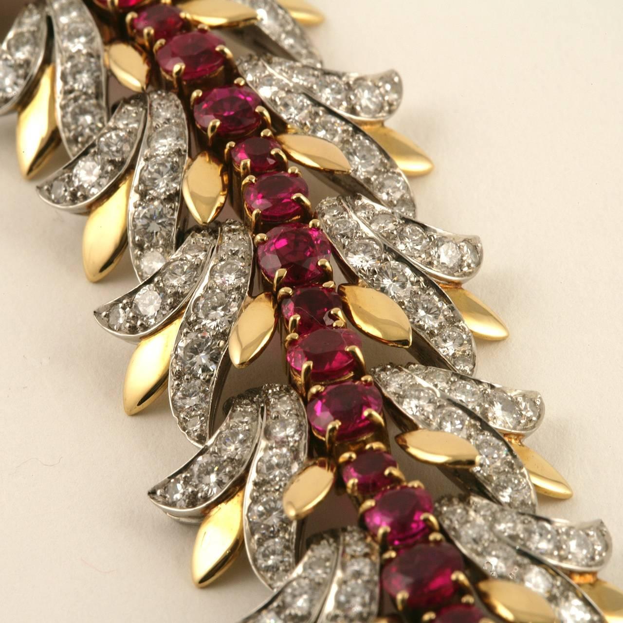 Tiffany & Co. Bracelet feuille de rubis de Birmanie et diamants  en vente 1