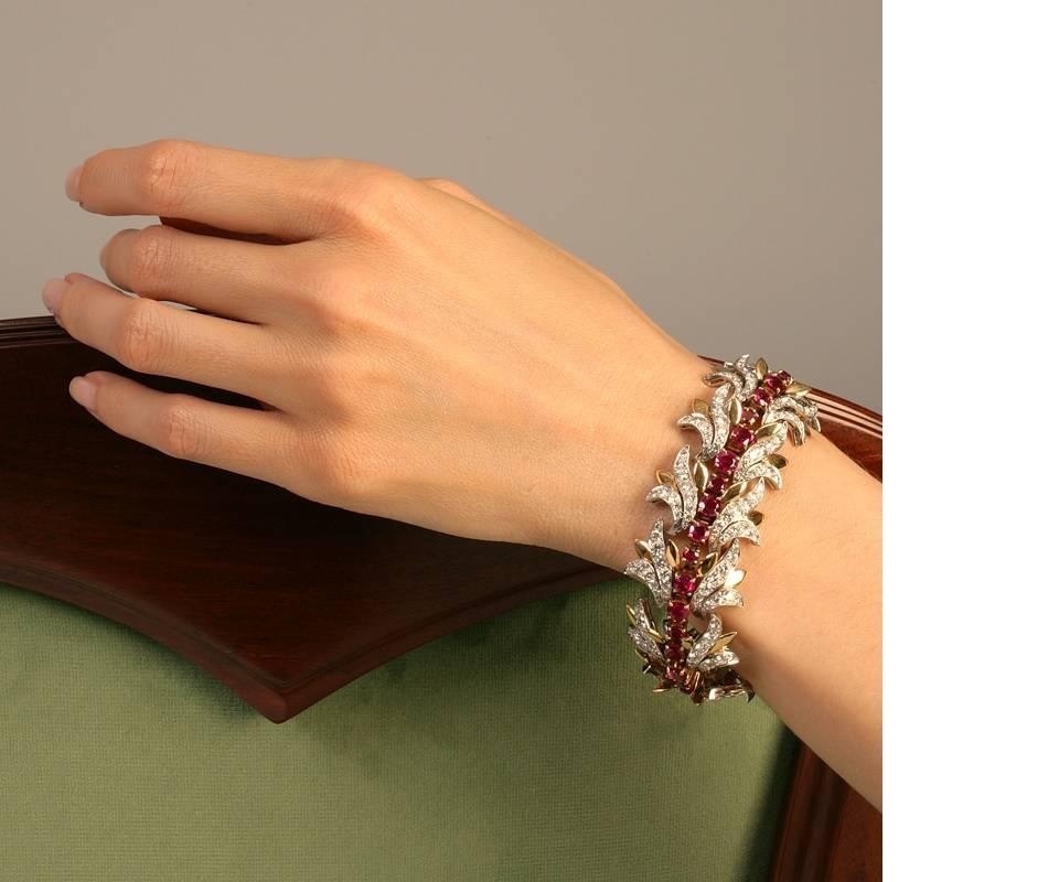 Tiffany & Co. Bracelet feuille de rubis de Birmanie et diamants  en vente 2
