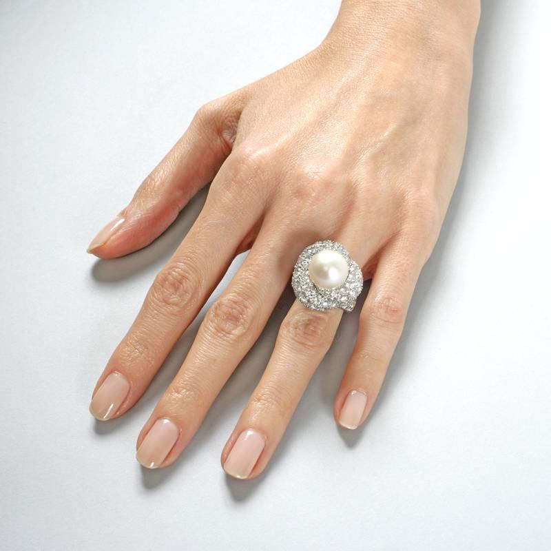 Women's 1960's South Sea Pearl Diamond and Platinum Ring For Sale