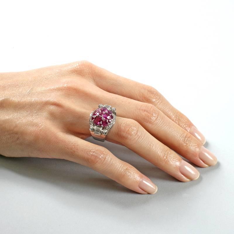 Retro Ruby Diamond and Platinum Ring 1