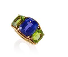 Verdura Tanzanite Peridot Gold Three Stone Ring