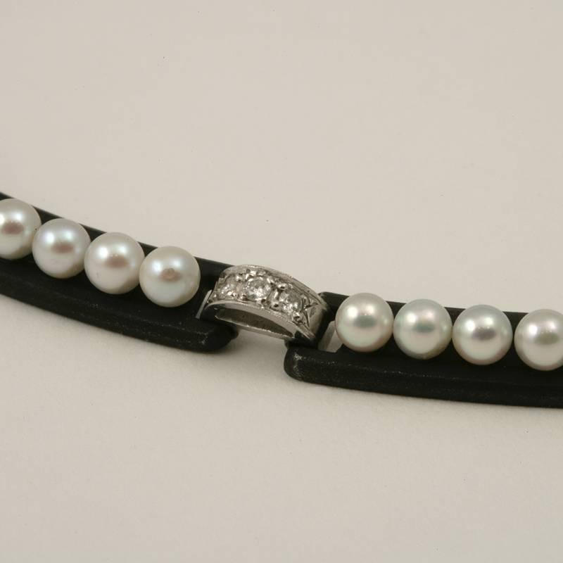 Marsh Mid-20th Century Patinated Steel White Gold and Cultured Pearl Necklace 1