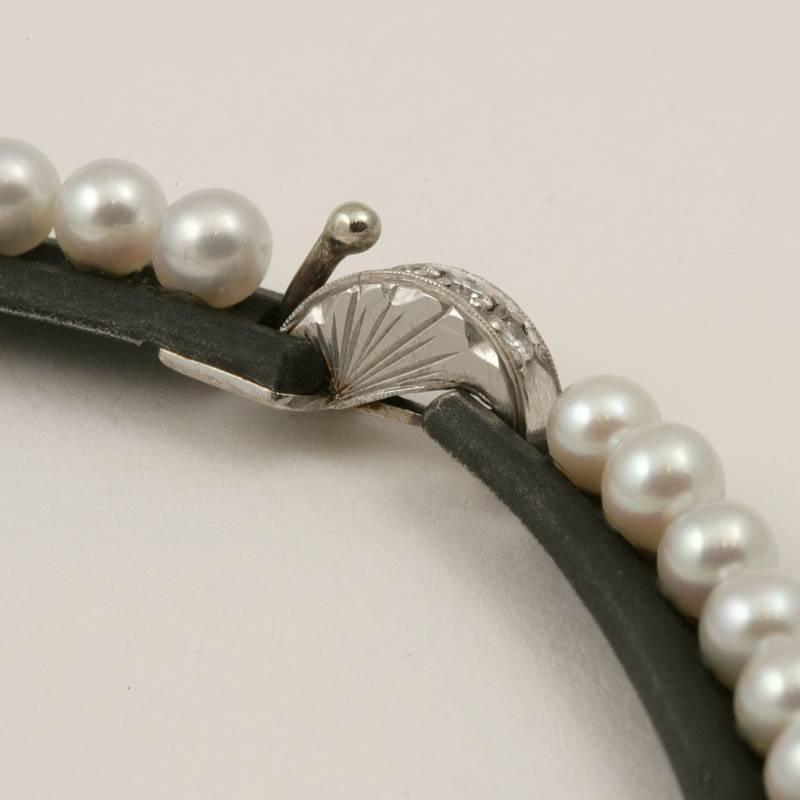 Marsh Mid-20th Century Patinated Steel White Gold and Cultured Pearl Necklace 2