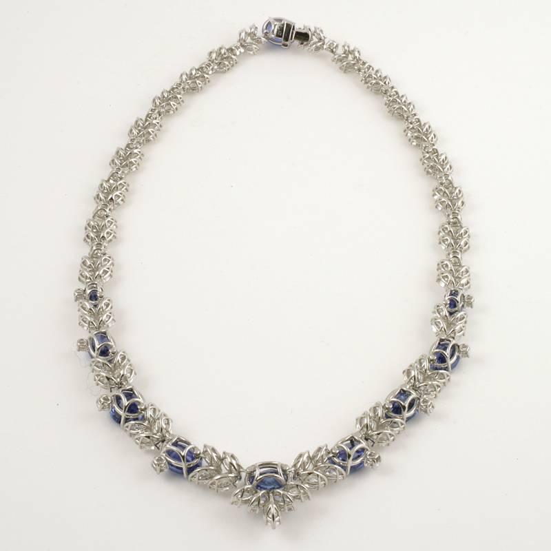 Oval Cut No-Heat Sapphire and Diamond Garland Necklace 