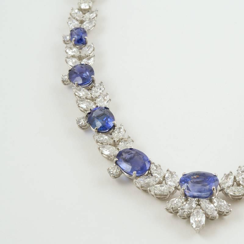 No-Heat Sapphire and Diamond Garland Necklace  In Excellent Condition In New York, NY