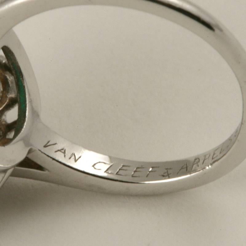 Women's Van Cleef & Arpels 1960's Emerald Diamond Platinum Cluster Ring