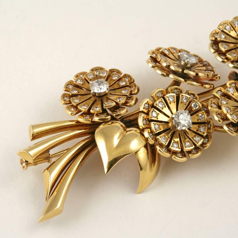 Women's Van Cleef & Arpels Paris Retro Diamond and Gold “Bouquet’ Brooch