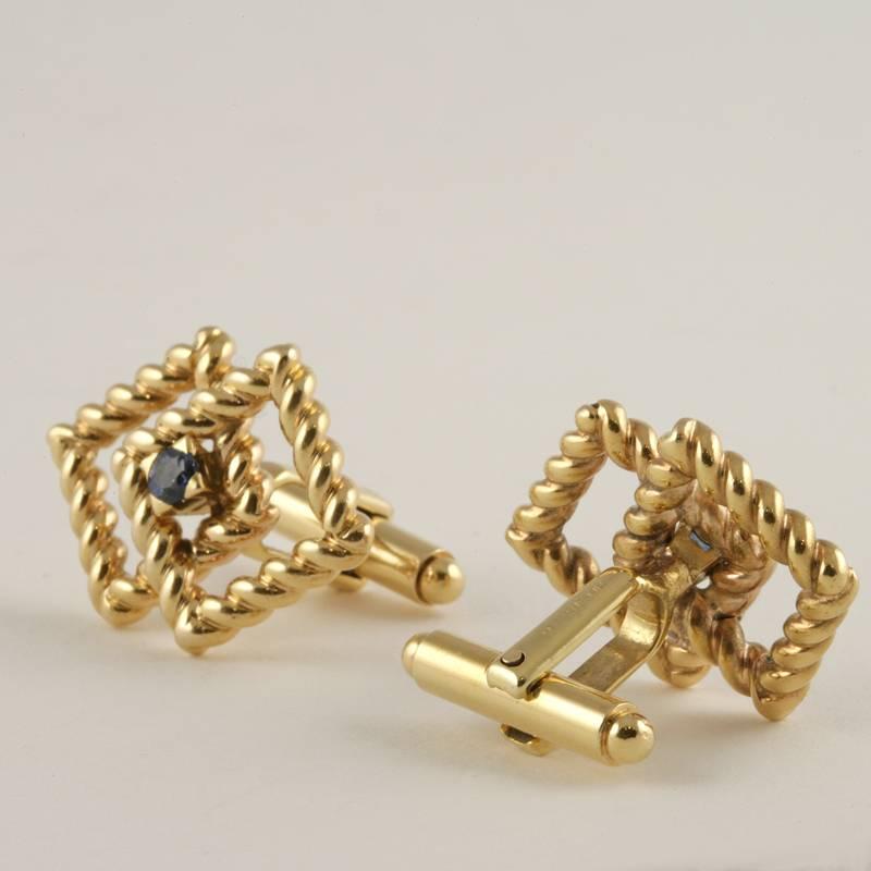 Tiffany & Co. 1950's Sapphire and Gold Cuff Links In Excellent Condition In New York, NY