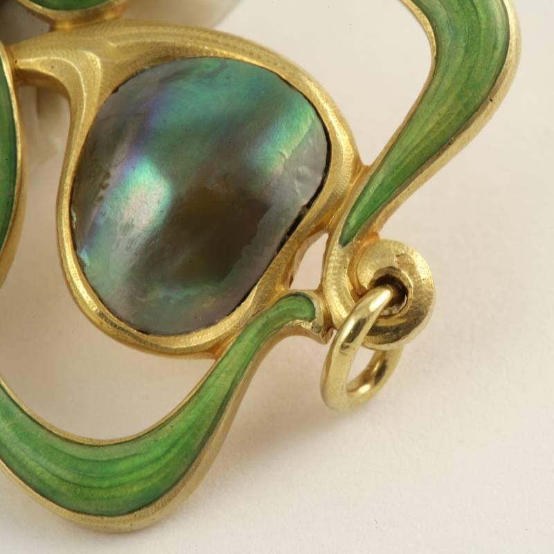Edward Colonna French Art Nouveau Abalone Pearl, Enamel and Gold Pendant 2