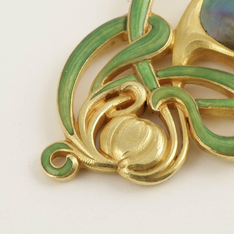 Edward Colonna French Art Nouveau Abalone Pearl, Enamel and Gold Pendant 3