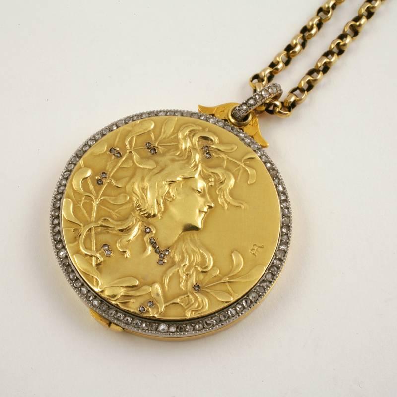 Women's Comte D’ Epinay De Briort Art Nouveau Gold, Diamond and Platinum Pendant Locket 