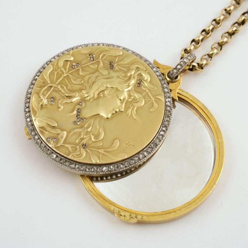 Comte D’ Epinay De Briort Art Nouveau Gold, Diamond and Platinum Pendant Locket  1