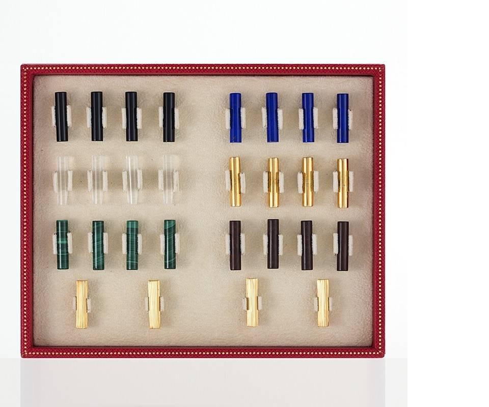 Round Cut Cartier Set of Interchangeable Baton Cuff Links  For Sale