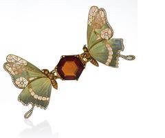 French Art Nouveau Topaz, Diamond and Enamel Butterfly Brooch