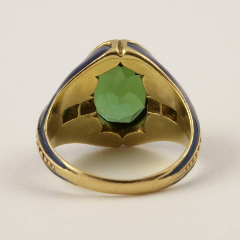 Women's Louis Comfort Tiffany Art Nouveau Peridot, Enamel and Gold Ring