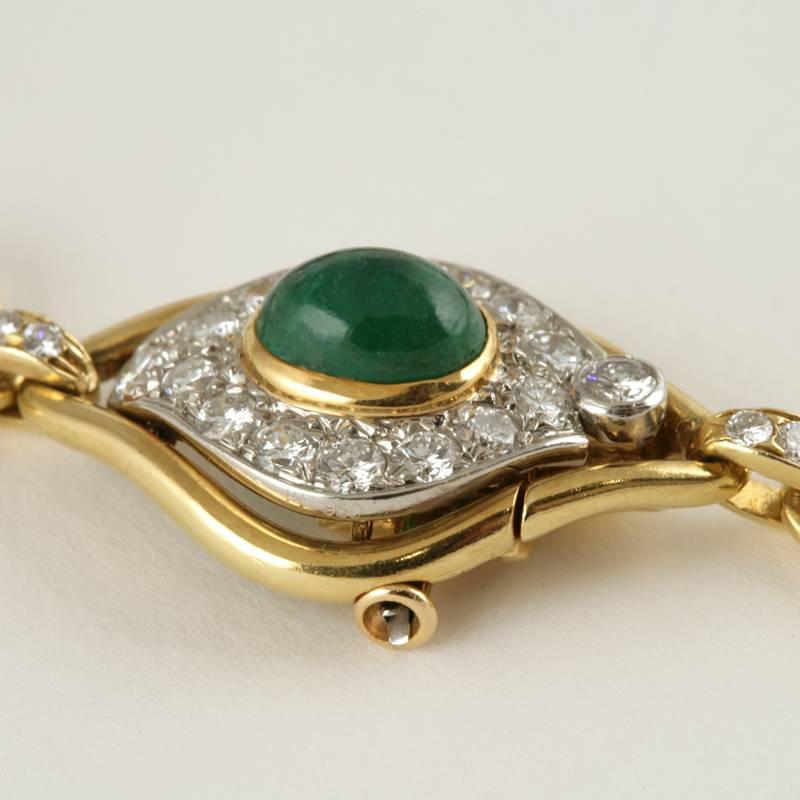 O.J.Perrin Paris 1970's Diamond, Emerald, Gold and Platinum Link Necklace 3