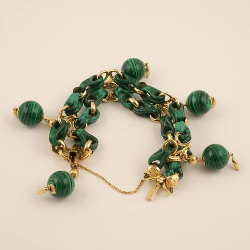 French Antique Malachite and Gold Bracelet 1