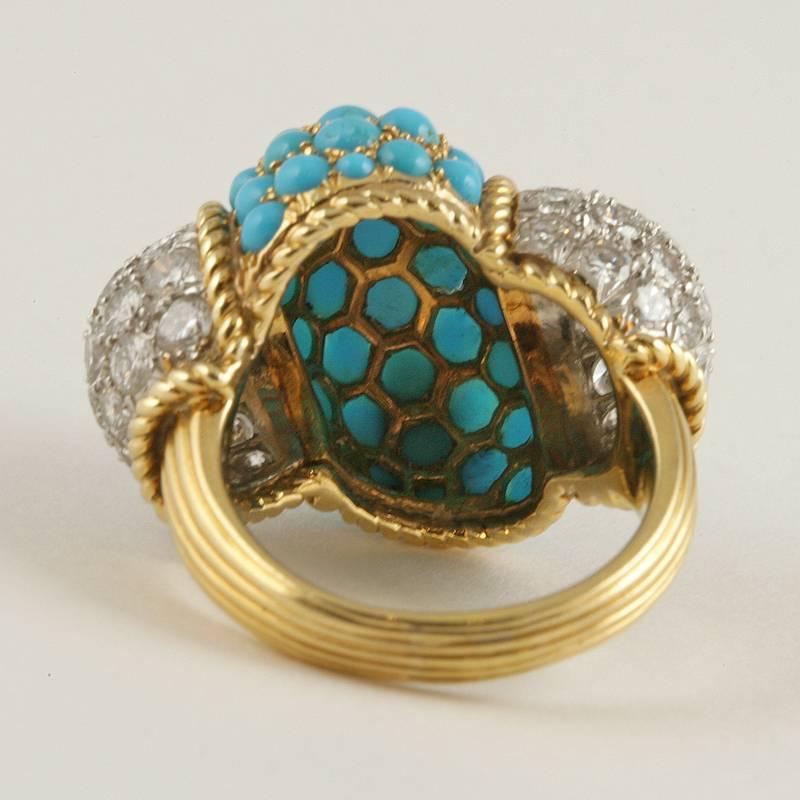 Cartier 1960s Turquoise, Diamond and Gold Cocktail or Dinner Ring In Excellent Condition In New York, NY