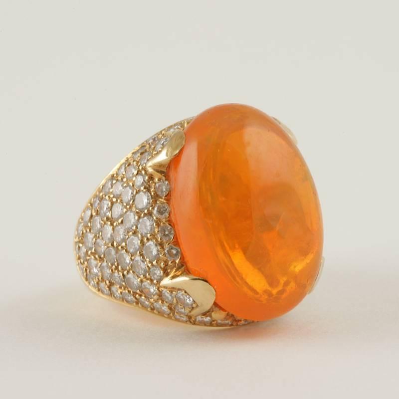 1960's Mexican Fire Opal Diamond  Gold Ring In Excellent Condition In New York, NY