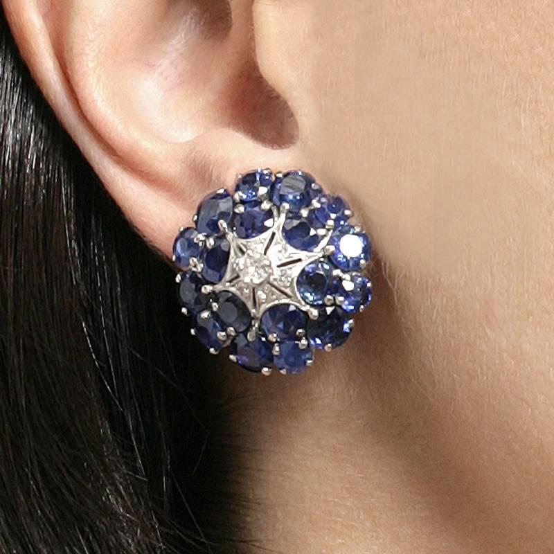 Women's 1950s Sapphire Diamond Platinum Earrings