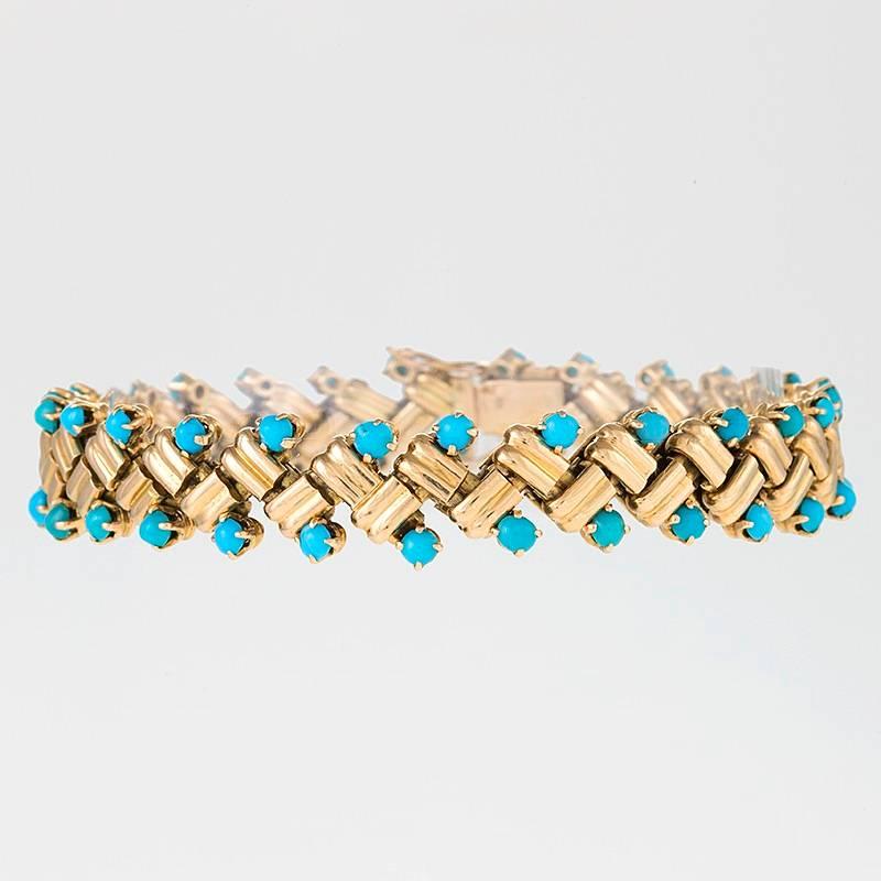 Van Cleef & Arpels 1950's Turquoise and Gold Link Bracelet 3
