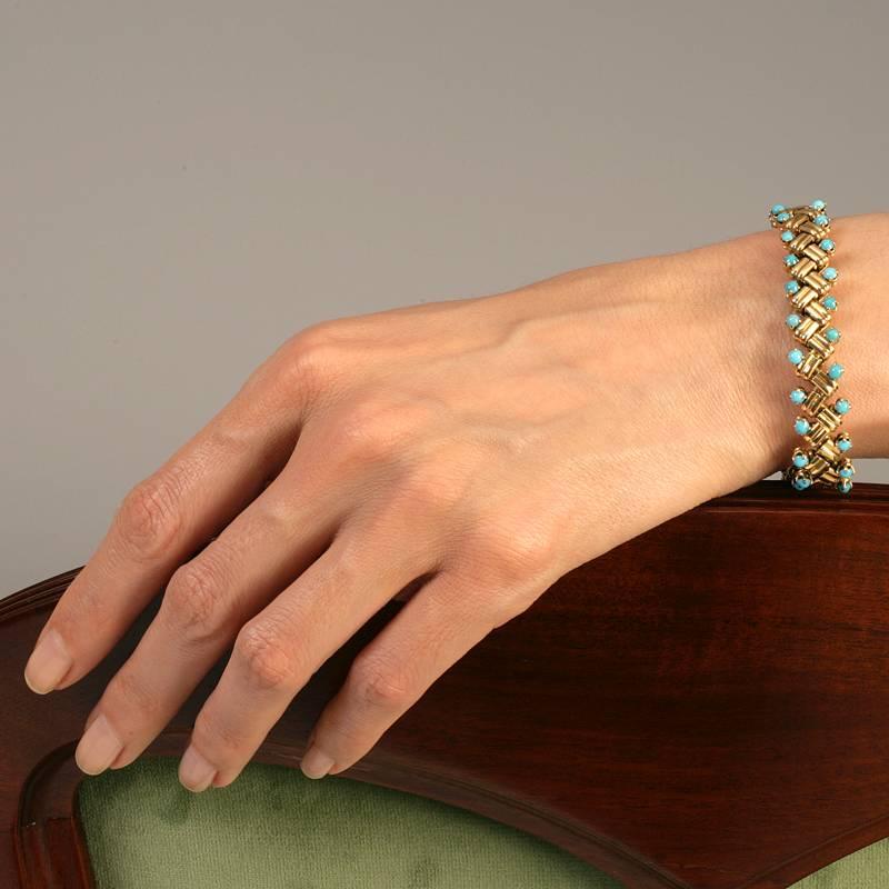 Van Cleef & Arpels 1950's Turquoise and Gold Link Bracelet 4