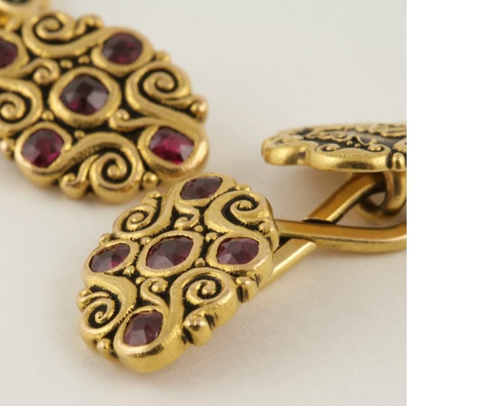 Marcus & Co. Art Nouveau Ruby Enamel Gold Cuff Links 1