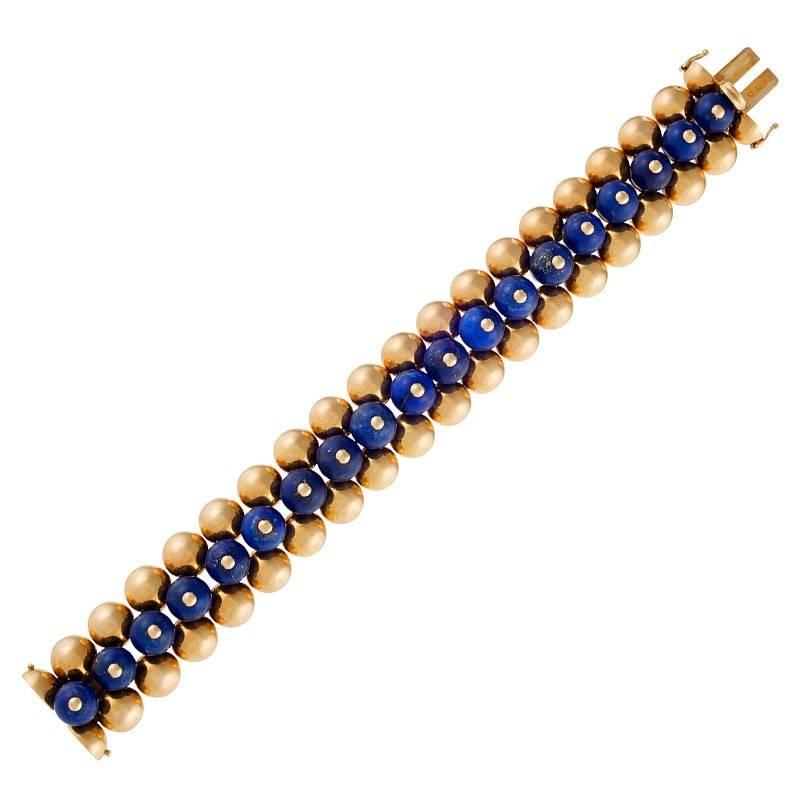 Marzo Paris Lapis Lazuli Bead Bracelet  In Excellent Condition In New York, NY