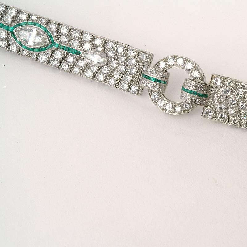 Art Deco Emerald Diamond and Platinum Bracelet 1