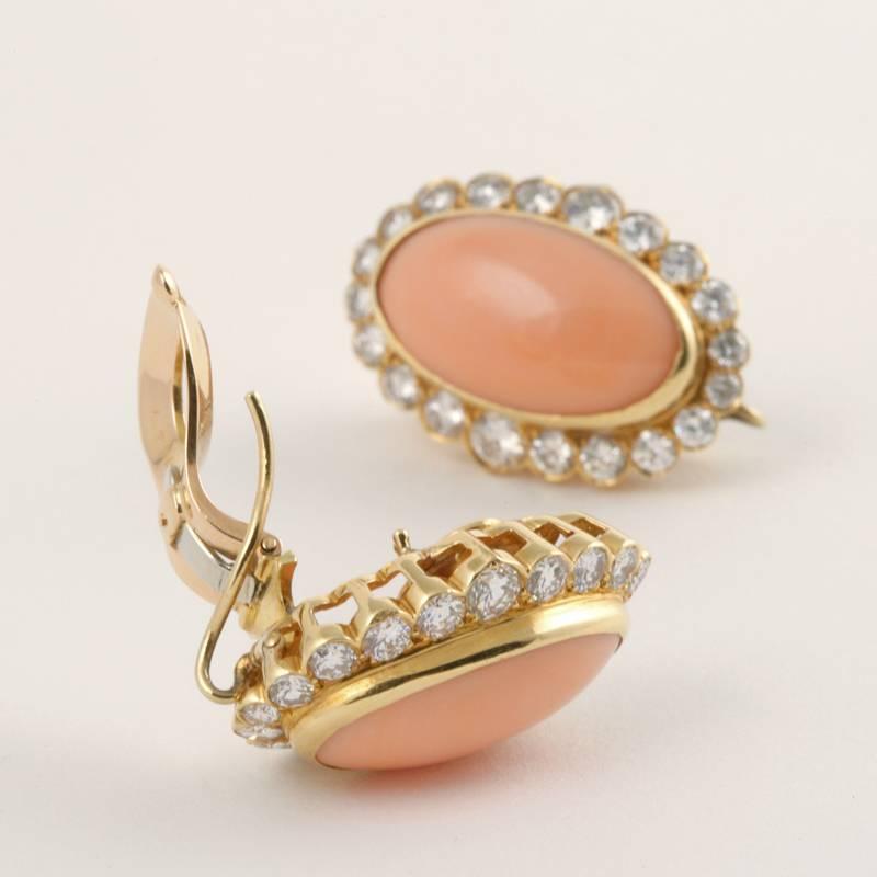 Women's Van Cleef & Arpels Coral and Diamond Drop Earrings 