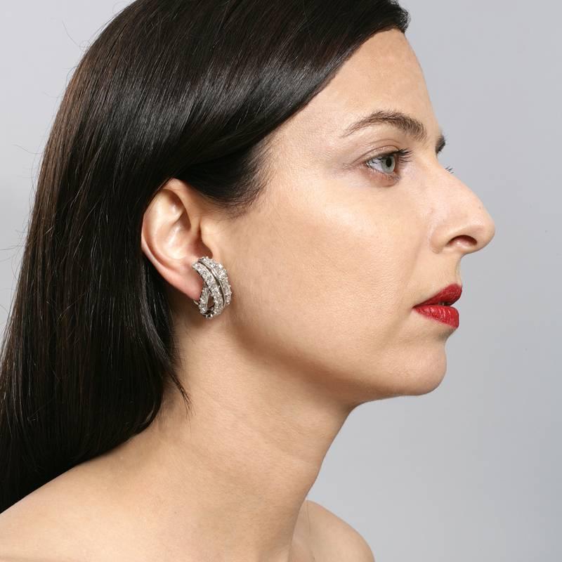 French Mid-20th Century Diamond Gold Platinum Earrings 1