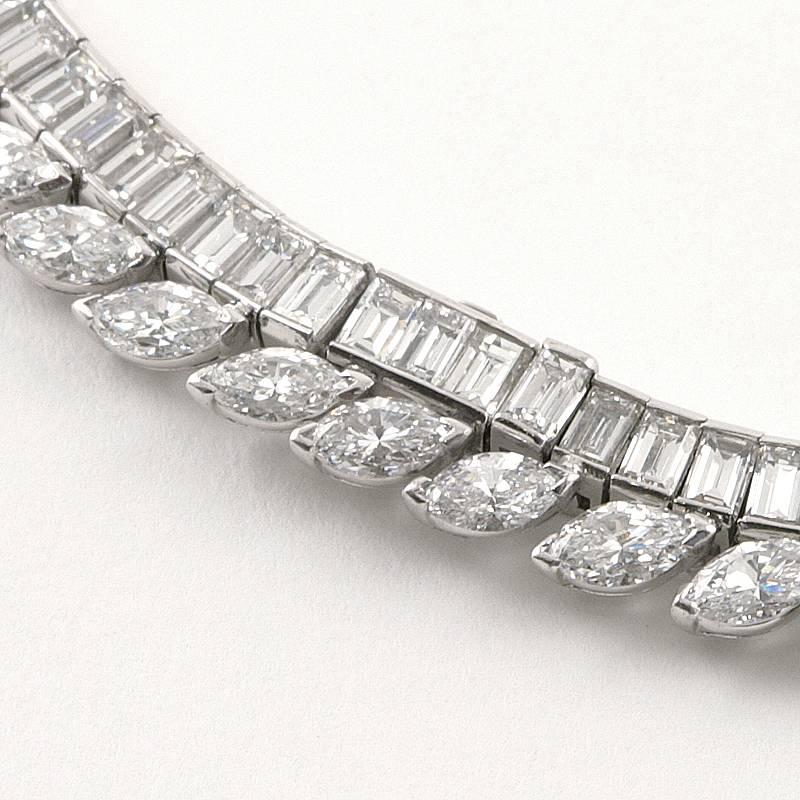 Baguette and Marquise Diamond Eternity Collar Necklace In Excellent Condition In New York, NY
