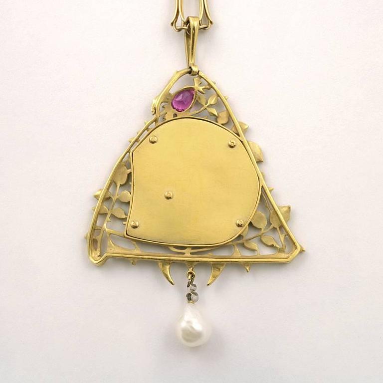 Lucien Gautrait French Art Nouveau Pearl Sapphire Diamond Pendant In Excellent Condition In New York, NY