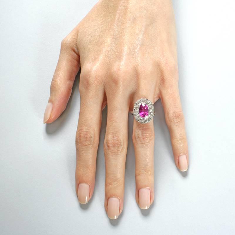 Ceylon Pink Sapphire and Diamond Halo Ring  In Excellent Condition In New York, NY