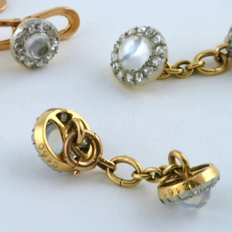 Eduardinisches Set aus Mondstein und Diamant Gold Platin Kleid für Damen oder Herren im Angebot