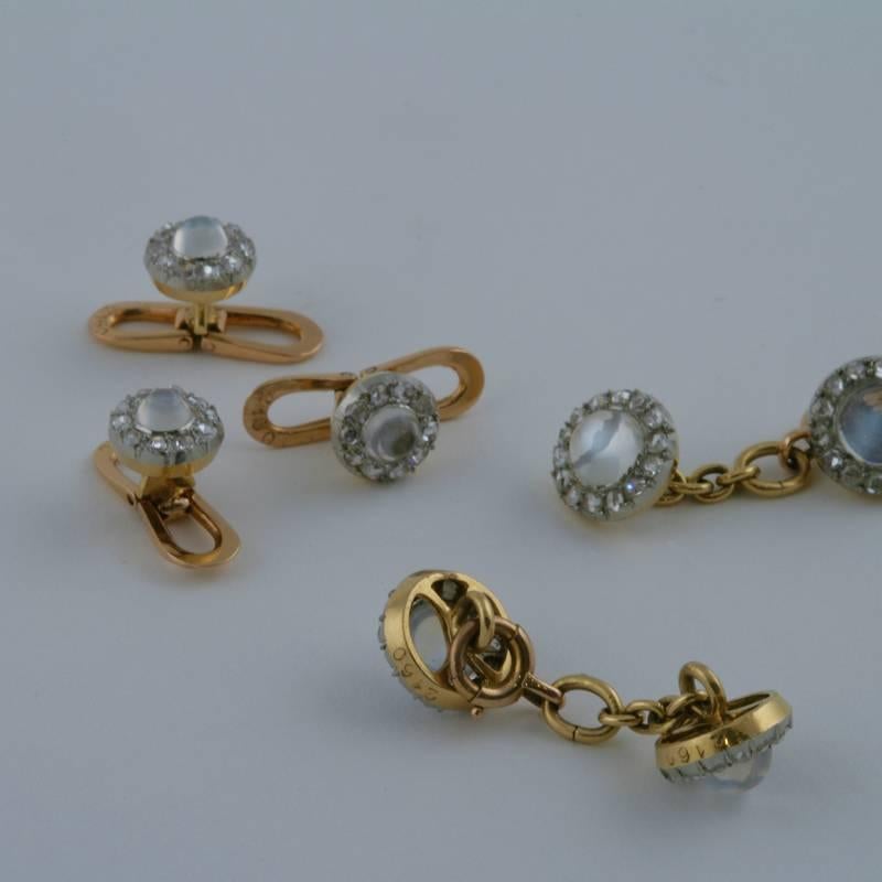 Eduardinisches Set aus Mondstein und Diamant Gold Platin Kleid im Angebot 1