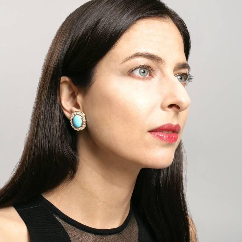 Van Cleef & Arpels Mid-20th Century Turquoise Diamond Earrings 3