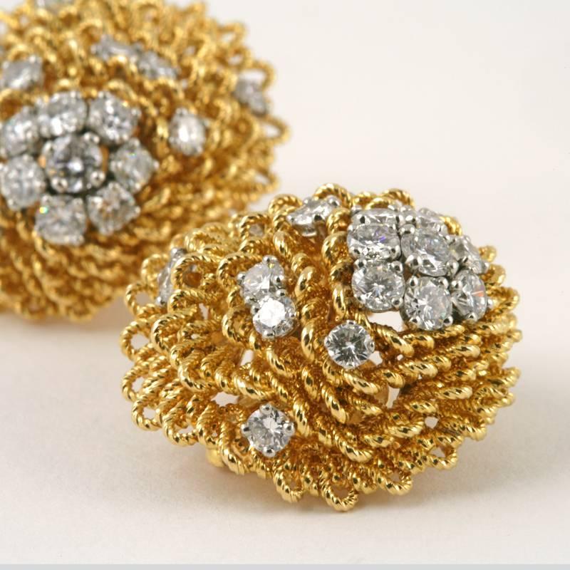 1960's Van Cleef & Arpels Diamond Gold Platinum Earrings 1