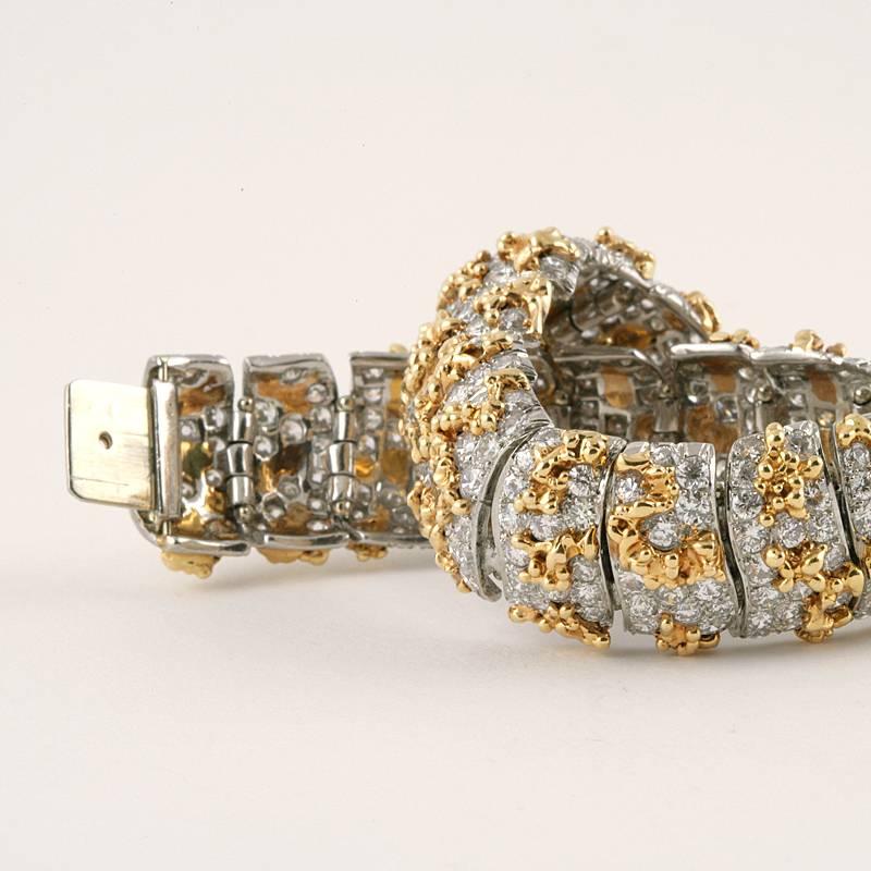 Round Cut William Ruser Gold and Diamond Bracelet  For Sale