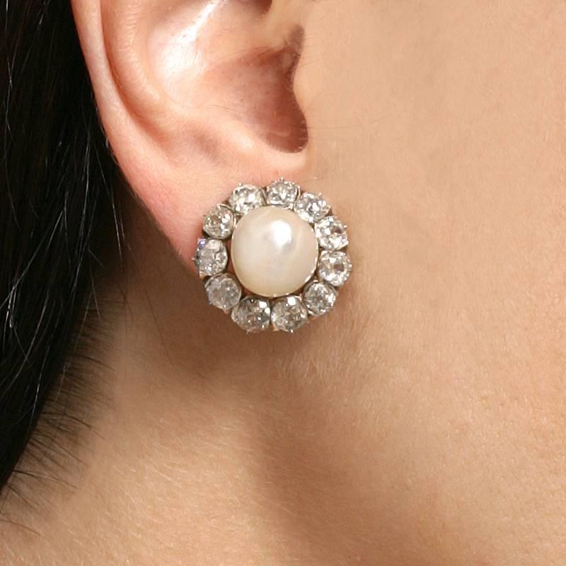 Women's Antique Natural Saltwater Pearl Diamond Cluster Earrings