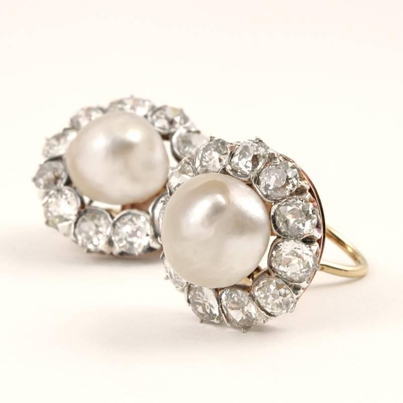 pearl and diamond cluster earrings