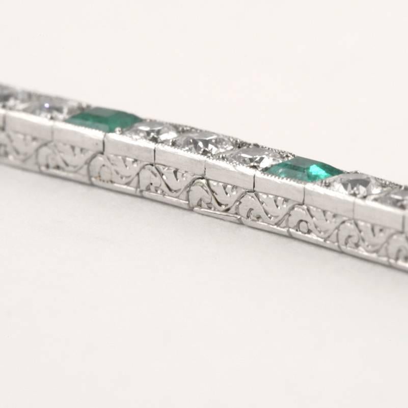 Women's Van Cleef & Arpels Paris 1920's Art Deco Emerald Diamond Platinum Bracelet