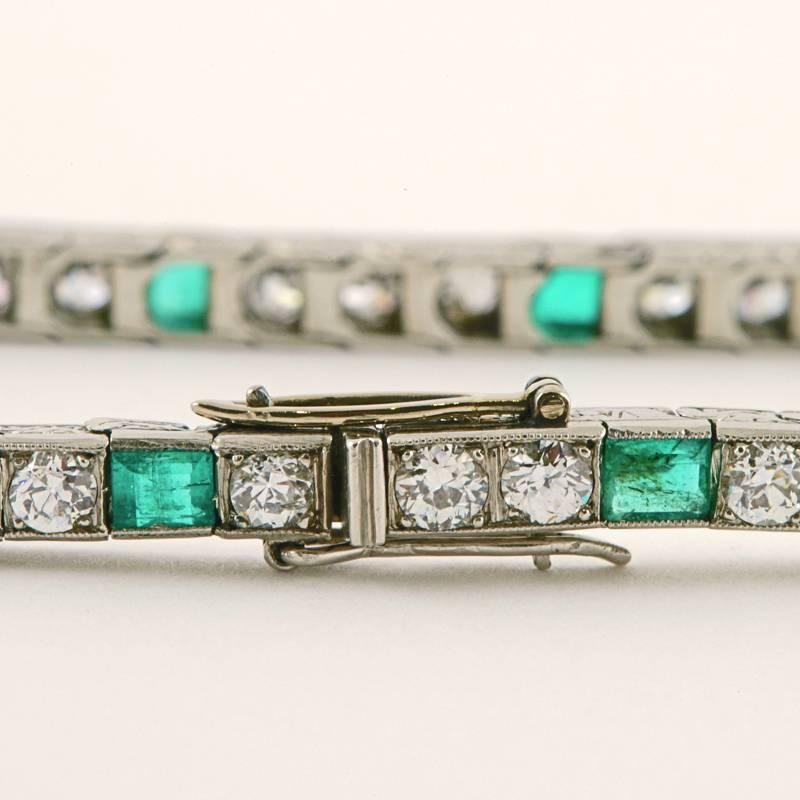 Van Cleef & Arpels Paris 1920's Art Deco Emerald Diamond Platinum Bracelet 3