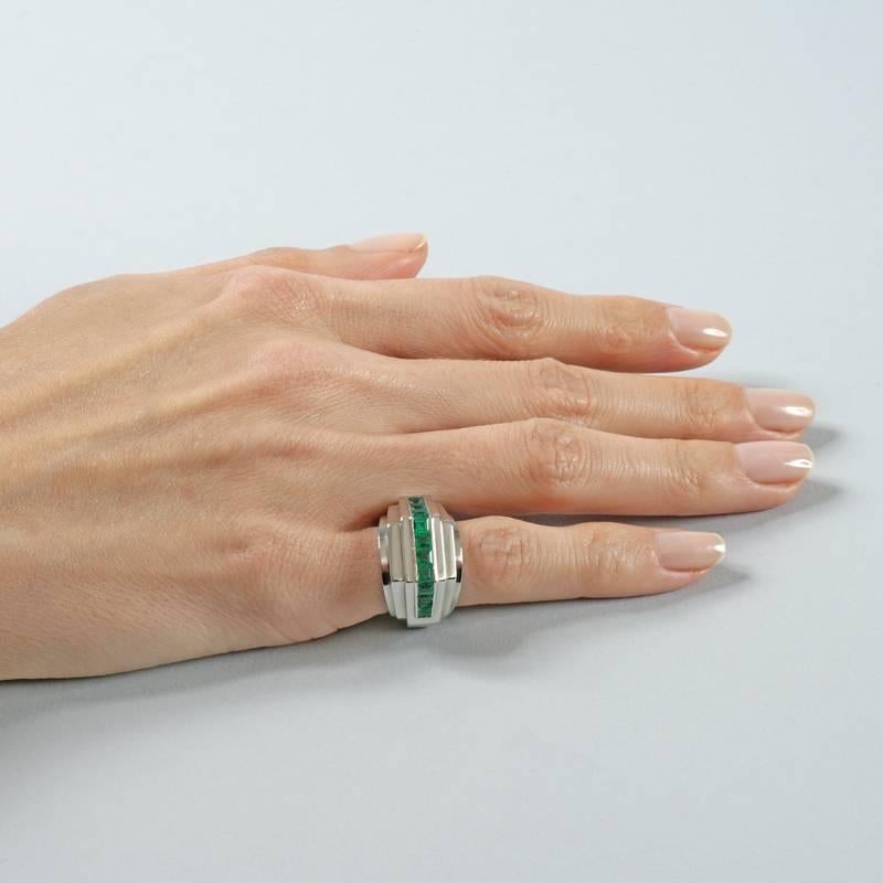 Boucheron Art Deco Emerald Platinum Ring 3
