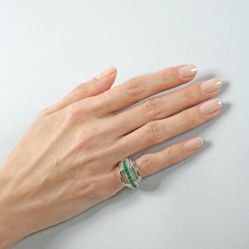 Boucheron Art Deco Emerald Platinum Ring 4