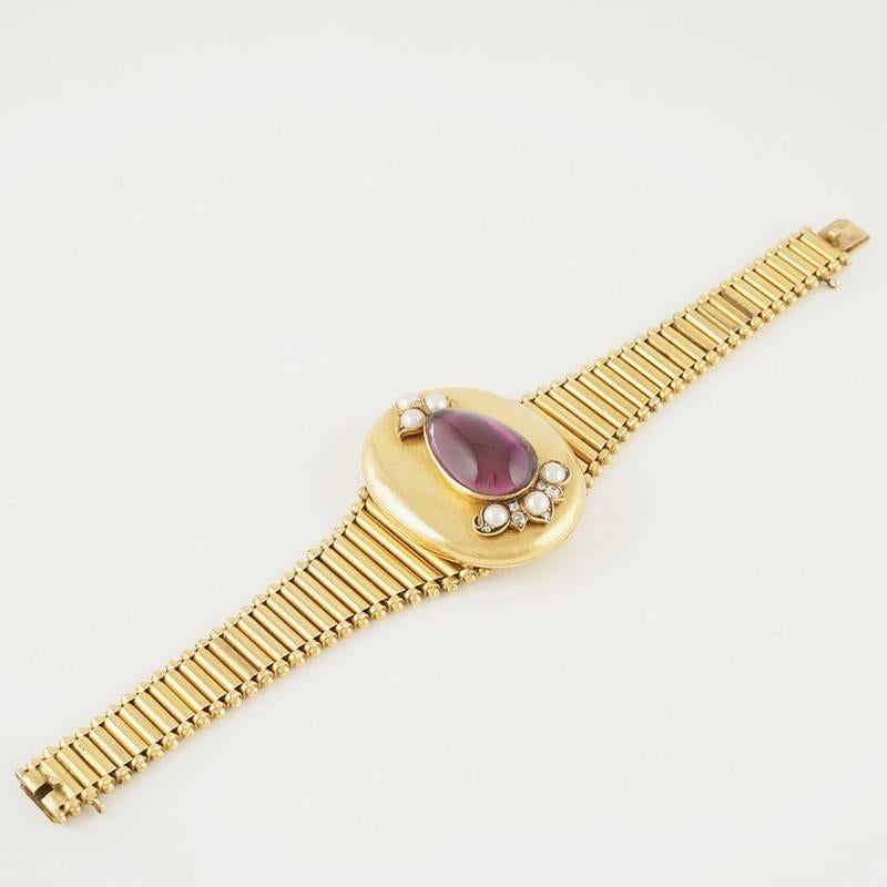 Women's Victorian Amethyst Pearl Diamond Gold Locket/Bracelet
