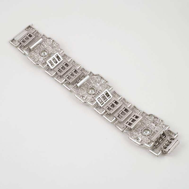 Old European Cut Wide Diamond Plaque Strap Bracelet 