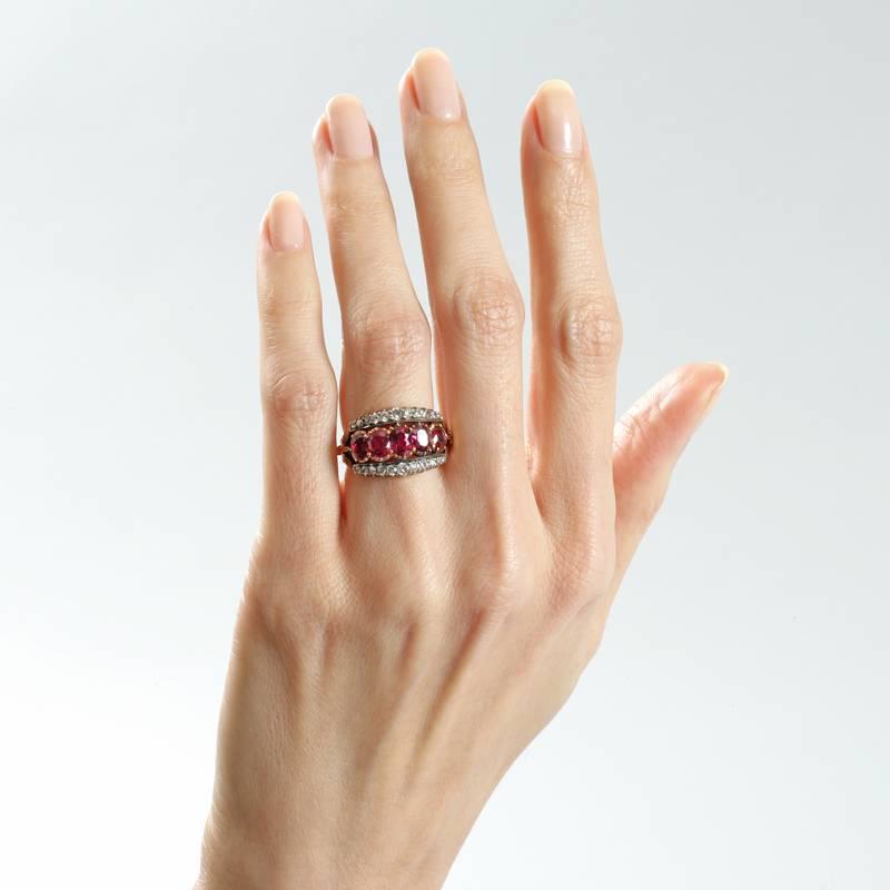 French Antique Ruby Diamond Silver Top Gold Ring 1
